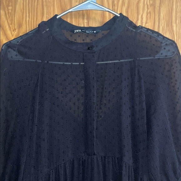Zara Black Sheer Midi Dress size Small - Picture 3 of 8